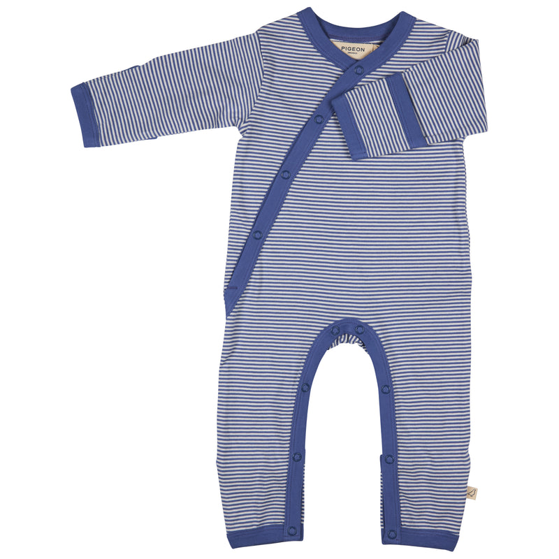 Pigeon Organics Kimono romper (fine stripe), dusty blue