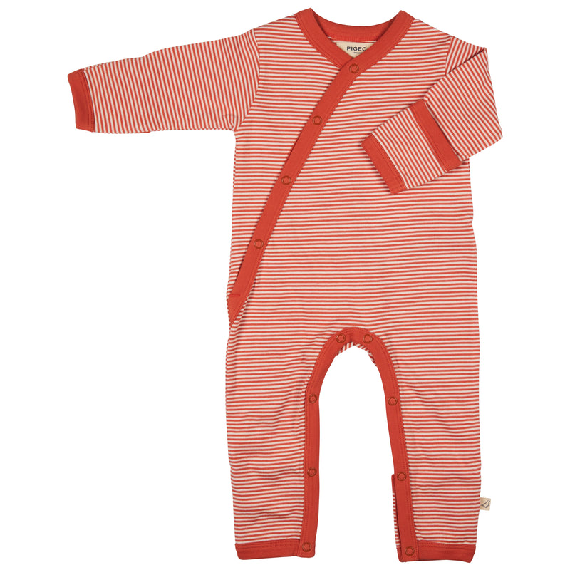 Pigeon Organics Kimono romper (fine stripe), orange