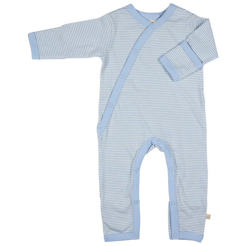 Pigeon Organics Kimono romper (fine stripe), pale blue