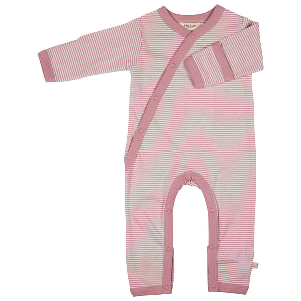 Pigeon Organics Kimono romper (fine stripe), pink