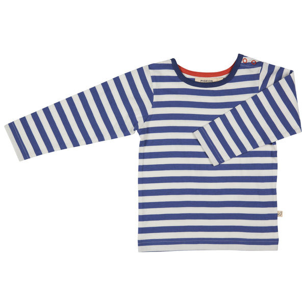 Pigeon Organics Long sleeve T-shirt (Breton stripe), dusty blue/white