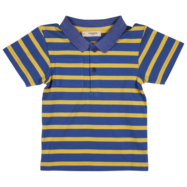 Pigeon Organics Polo shirt, dusty blue/yellow