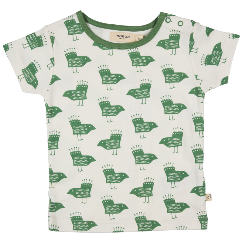 Pigeon Organics Short sleeve T-shirt (AOP), birds on white