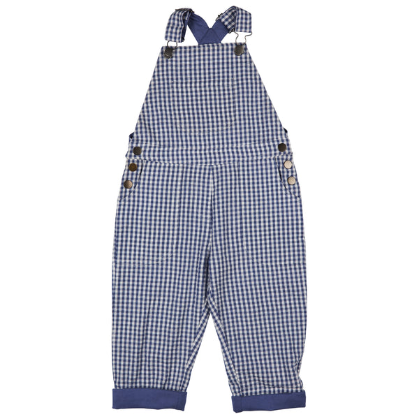 Pigeon Organics Worker dungarees (seersucker check), dusty blue