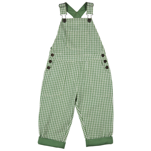 Pigeon Organics Worker dungarees (seersucker check), green