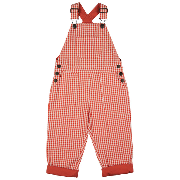 Pigeon Organics Worker dungarees (seersucker check), orange