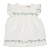 Pigeon Organics Frill sleeve embroidered tunic top, white
