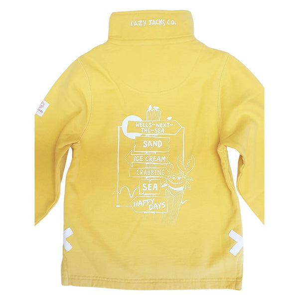 Lazy Jacks Children's Wells-Next-the-Sea Printed 1/4 Zip Sweatshirt - Lemon