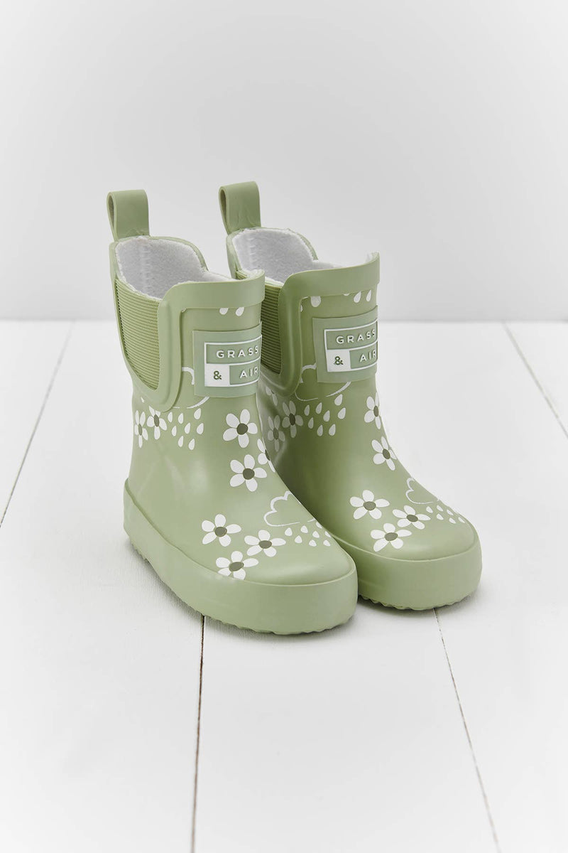 Spring Green Floral Short Colour-Changing Kids Wellies – Ele and