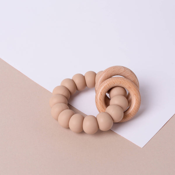 Toffee Silicone and Beechwood Teether
