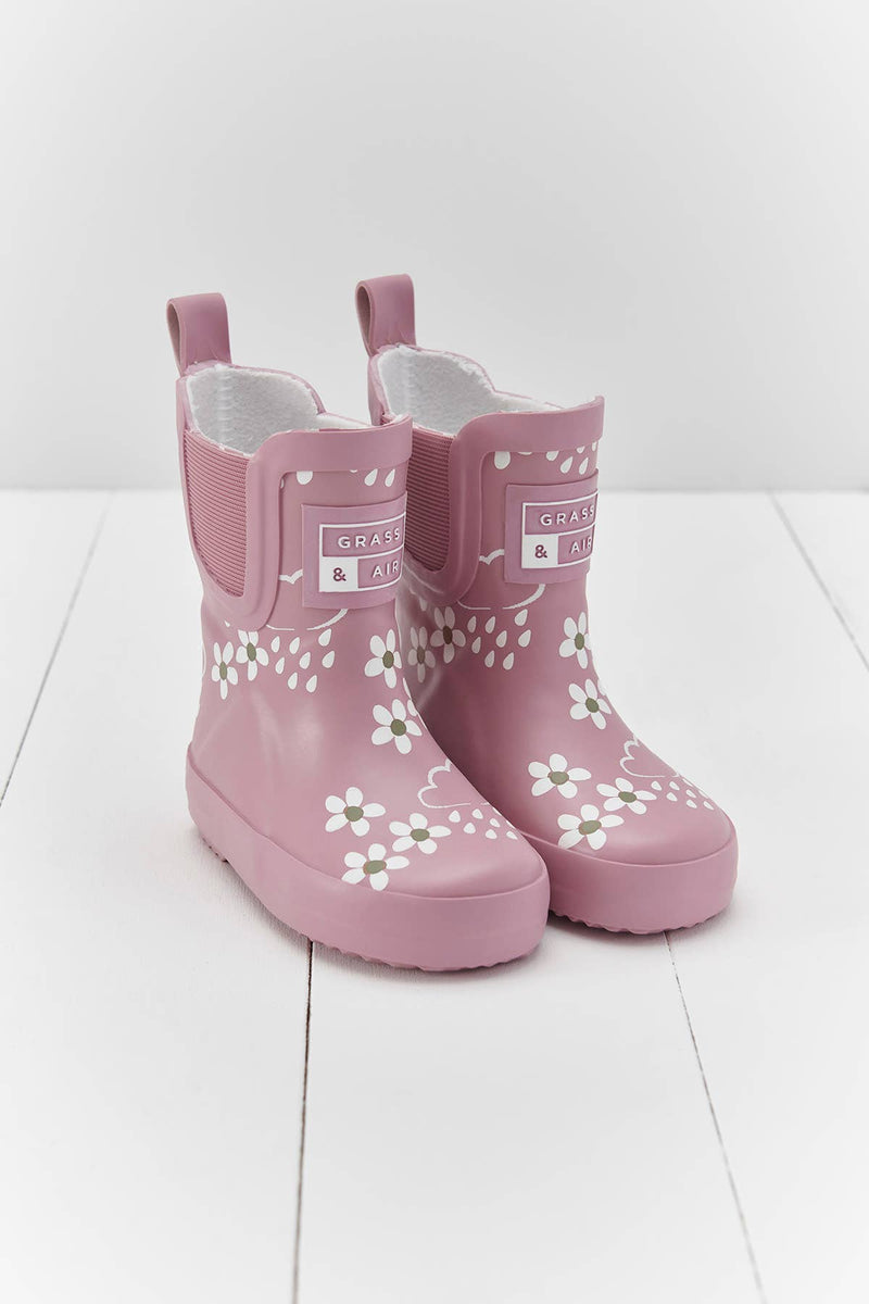 Grass Pink Welly Socks Pink Bloom Floral Short Colour-Changing