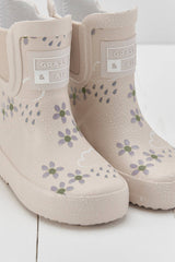 Pampas Cream Floral Short Colour-Changing Kids Wellies