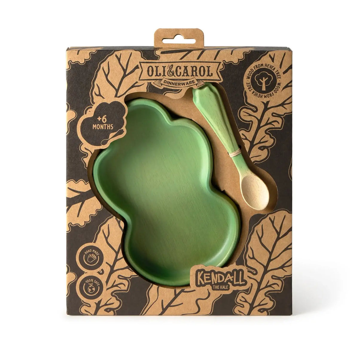 Oli&Carol Kendall the Kale Rubberwood Baby Plate & Spoon Set