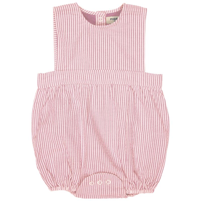 Pigeon Bib romper (seersucker fine stripe) - pink