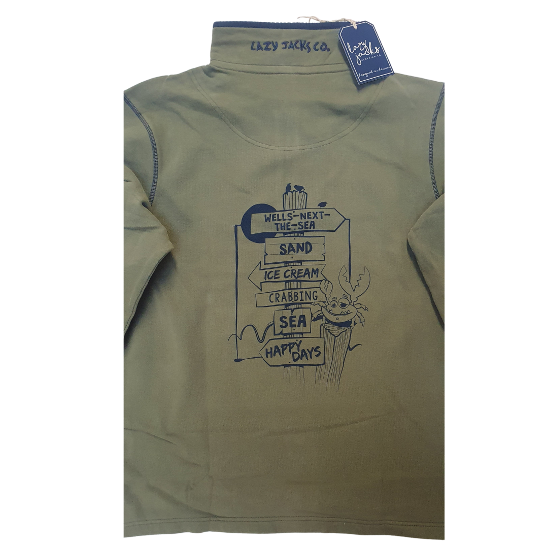 Ladies Khaki/Sign Post Lazy Jacks Wells-Next-the-Sea Printed 1/4 Zip Sweatshirt
