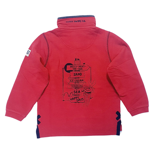 Lazy Jacks Children's Wells-Next-the-Sea Printed 1/4 Zip Sweatshirt - Rouge