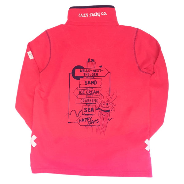 Lazy Jacks Ladies Wells-Next-the-Sea Printed 1/4 Zip Sweatshirt - Cherry/Sign Post