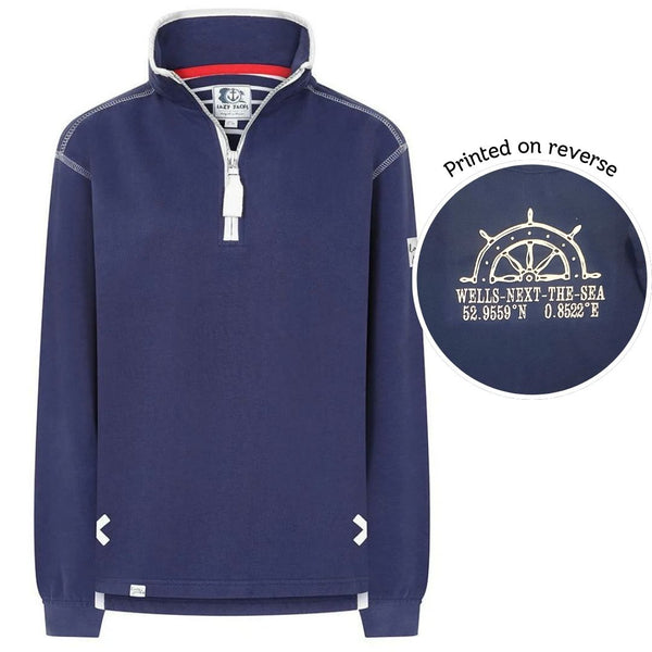Lazy Jacks Ladies Wells-Next-the-Sea Printed 1/4 Zip Sweatshirt - Twilight/Wheel Print