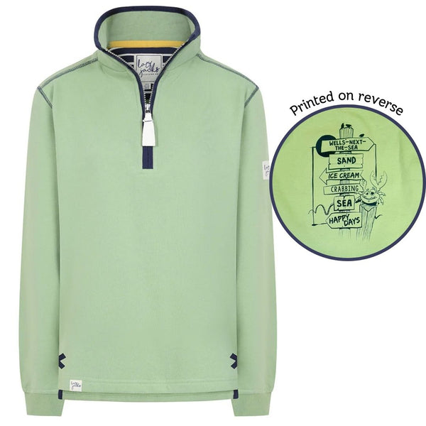 Lazy Jacks Ladies Wells-Next-the-Sea Printed 1/4 Zip Sweatshirt - Grass/Sign Post