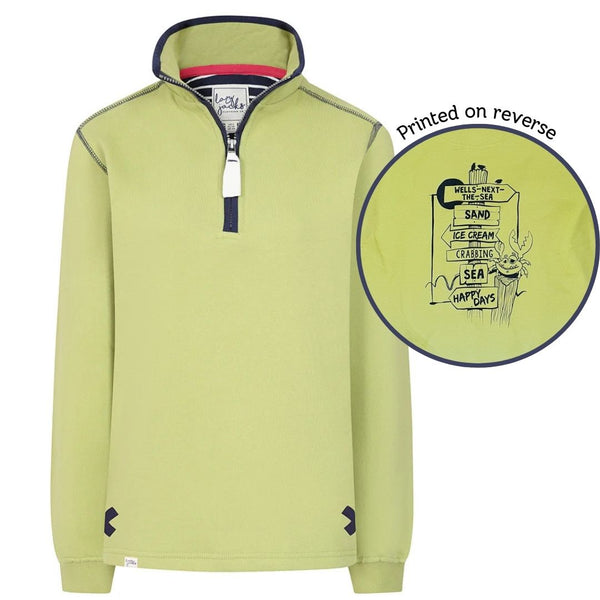 Lazy Jacks Ladies Wells-Next-the-Sea Printed 1/4 Zip Sweatshirt - Pistachio/Sign Post