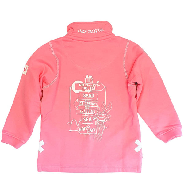 Lazy Jacks Children's Wells-Next-the-Sea Printed 1/4 Zip Sweatshirt - Salmon