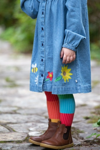 Frugi Emma Denim Dress - Denim/Flowers