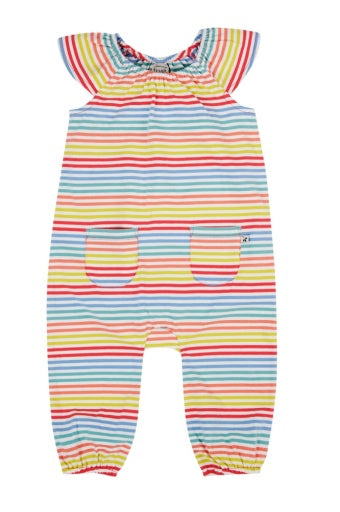 Frugi Dory Playsuit - Cornflower/Rainbow Stripe