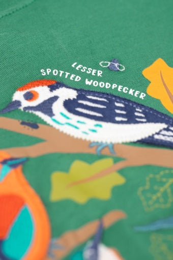 Frugi Terrific Applique Top - Holly Green/Birds