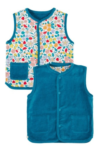 Frugi Wynn Reversible Waistcoat - Boat Blue/Wild Woods