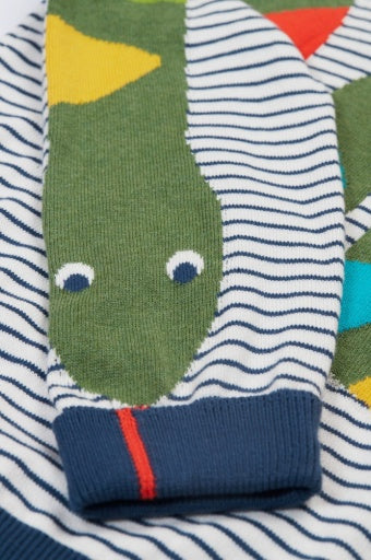 Frugi Elwood Knitted Jumper - Navy Blue/Stripe Snake