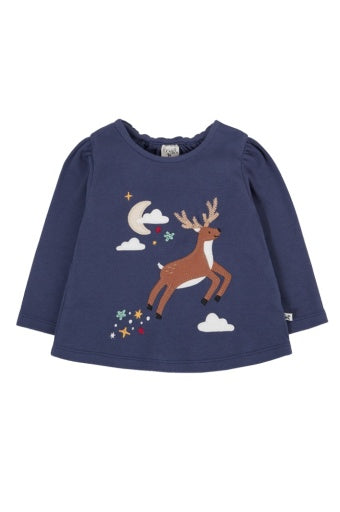 Frugi Caris Applique Top - Navy Blue/Caribou
