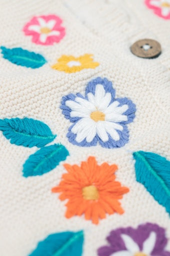 Frugi Connie Knitted Waistcoat - Oatmeal Marl/Flowers