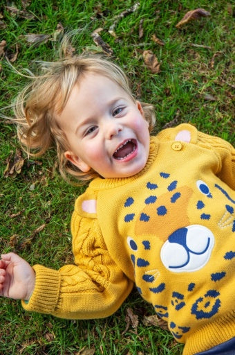 Frugi Caleb Character Knit Jumper - Primrose/Leopard