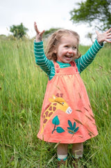 Frugi Paige Pinafore Outfit - Cantaloupe/Iguana Breton