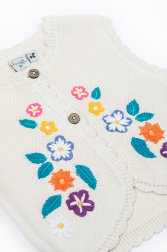 Frugi Connie Knitted Waistcoat - Oatmeal Marl/Flowers