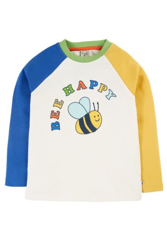 Frugi Tamar Raglan Top - Soft White/Bee Happy