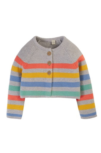 Frugi Bright As A Button Cardi - Grey Marl Stripe