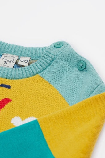 Frugi Elwood Knitted Jumper - Moss/Vehicles