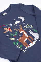 Frugi Anna Applique Top - Navy Blue/Caribou