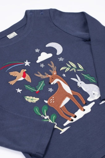 Frugi Anna Applique Top - Navy Blue/Caribou