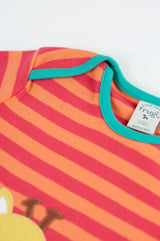 Frugi Bobby Applique Top - Cantaloupe Stripe/Giraffe