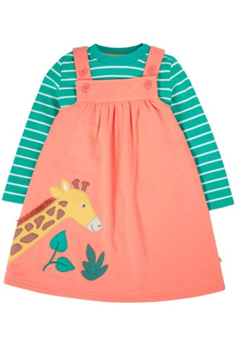 Frugi Paige Pinafore Outfit - Cantaloupe/Iguana Breton