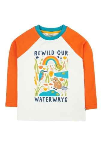 Frugi Tamar Raglan Top - Soft White/Waterways