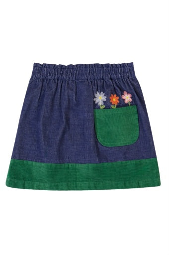 Frugi Cara Cord Skirt - Ink Blue/Flowers