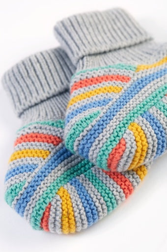 Frugi Briar Knitted Booties - Grey Marl Stripe