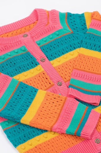 Frugi Rowe Rainbow Cardigan - Rainbow Pointelle