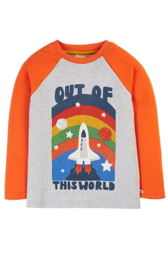 Frugi Tamar Raglan Top - Grey Marl/Out Of This World