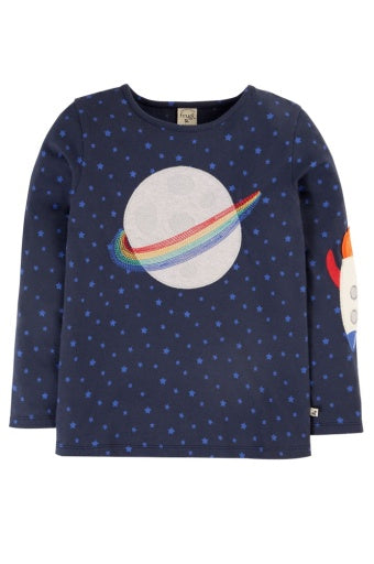 Frugi Tully Applique Top - Starry Night/Planet