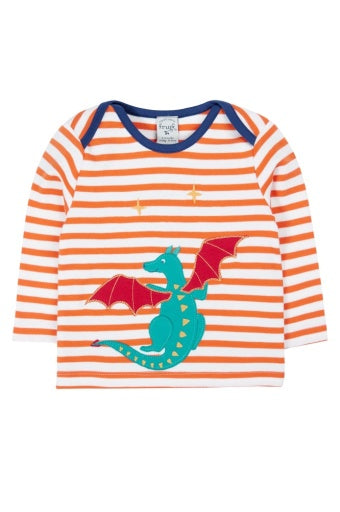 Frugi Bobby Applique Top - Salamander Stripe/Dragon