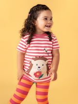 Frugi Easy On T-Shirt - Rhubarb Stripe/Hedgehog